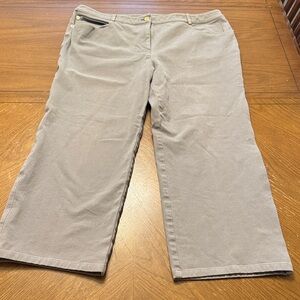 St. John Gray Cropped Wide Leg Stretch Twill Pants Plus Size 16 26” inseam